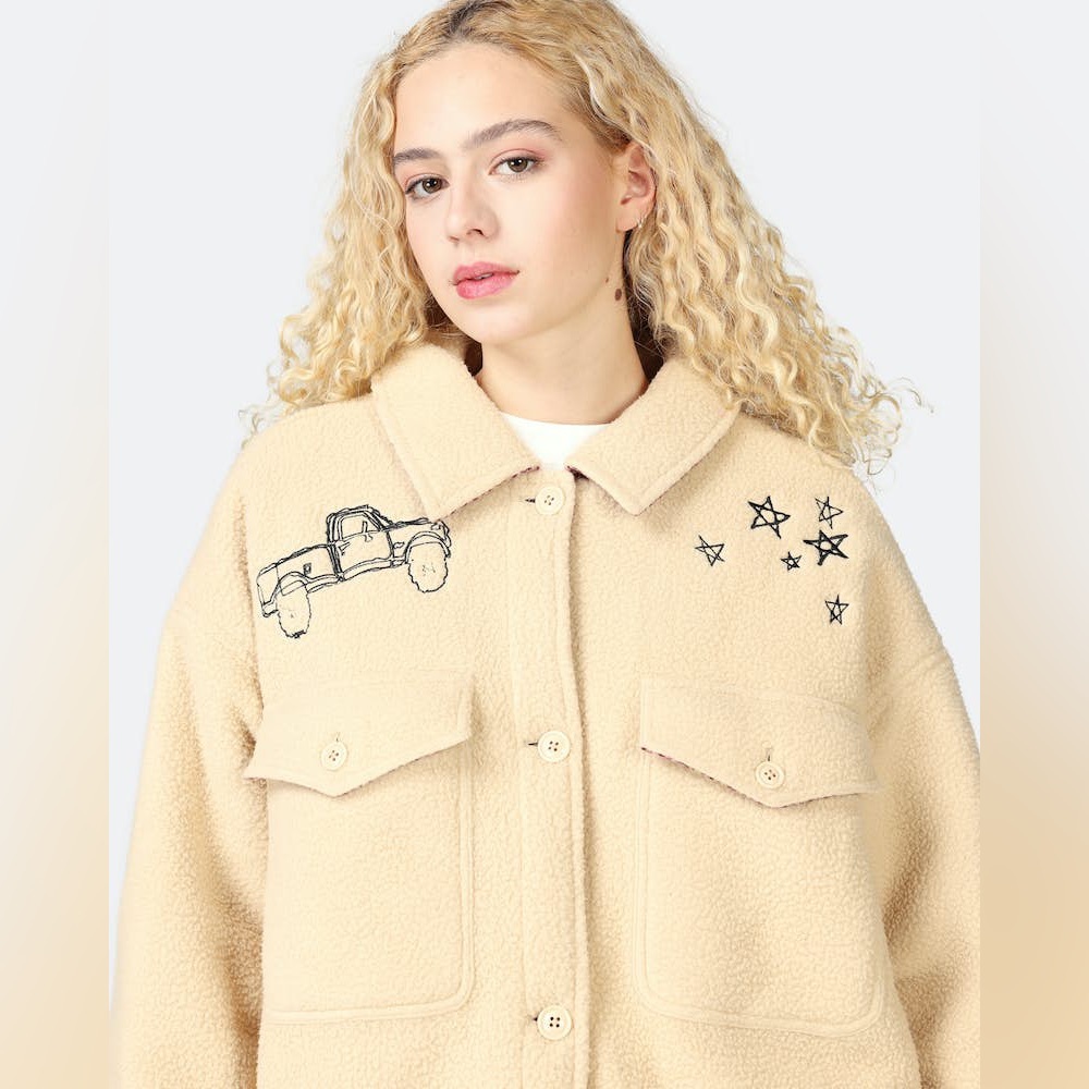 Obey Cream Sherpa Jacket with Embroidered Detail - Picture 10 of 16